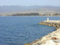 The harbout at Latchi looking towards the campsite on the beach in Polis.